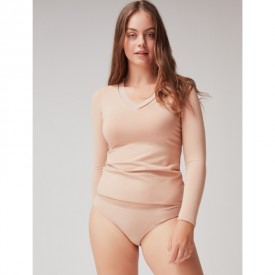 gisela 1/0147 T-Shirt Μακρύ Μανίκι Μπεζ - Φανέλες στο  bscollection