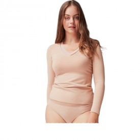 gisela 1/0147 T-Shirt Μακρύ Μανίκι Μπεζ - Φανέλες στο  bscollection