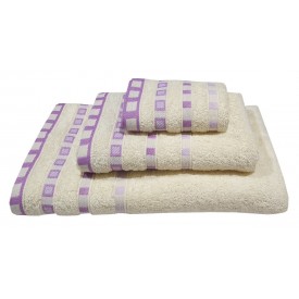 Πετσέτα ΚΟΜΒΟΣ Πεννιέ 450γρ/μ2 Πουά Ζακάρ Κρεμ-Λιλά Σώματος 70x140 - Πετσέτες στο  bscollection