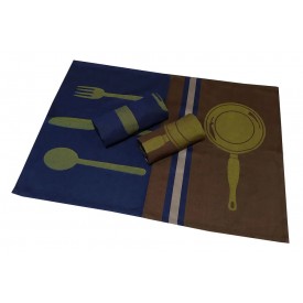 Σετ Ποτηρόπανα 3τεμ.ΚΟΜΒΟΣ Πικέ 100% Cotton 50x70 Kitchen Cutlery   Brown-Dark Blue - Ποτηρόπανα στο  bscollection