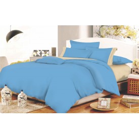 Σετ Σεντόνια ΚΟΜΒΟΣ Cotton Line Sky Blue - Beige Μονόχρωμα με Φάσα Μονά με λάστιχο 100x200+22 - Σεντόνια στο  bscollection