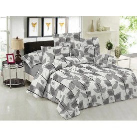 Σετ Σεντόνια Le Blanc Premium Cotton 100% Leaves Grey Υπέρδιπλα με λάστιχο 160x200+33 - Σεντόνια στο  bscollection