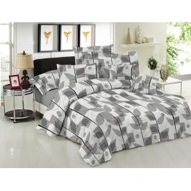 Σετ Πάπλωμα Le Blanc Premium Cotton 100% Leaves Grey Μονό 160x240 - Παπλώματα στο  bscollection