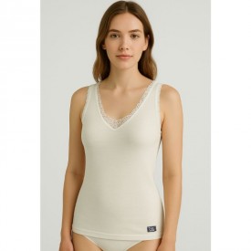 bs collection Φανέλα Με Ράντα Εκρού 100% Μάλλινη Merserized Merinos - Φανέλες στο  bscollection