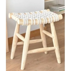 Ξύλινο Σκαμπό Macrame ΚΟΜΒΟΣ (45x32x45) Wood 60% - Cotton 40% Natural - Πουφ στο  bscollection