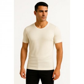 bs collection Φανέλα Με Κοντό Μανίκι  Εκρού 100% Μάλλινη Merserized Merinos - Φανέλες στο  bscollection