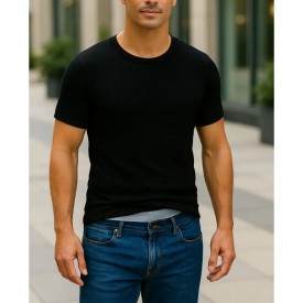 bs collection premium quality 100% Supreme Greek Green Cotton 2 Ανδρικές Φανέλες Μανίκι Κλειστό Λαιμό Μαύρες - Φανέλες στο  bscollection