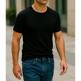 bs collection premium quality 100% Supreme Greek Green Cotton 2 Ανδρικές Φανέλες Μανίκι Κλειστό Λαιμό Μαύρες - Φανέλες στο  bscollection