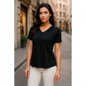 Μαύρη Μπλούζα Γυναικεία BS Collection με V Λαιμόκοψη – 67% Tencel & 33% Cotton - t-shirts στο  bscollection