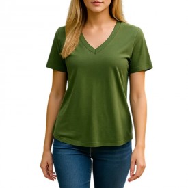 Χακί Μπλούζα Γυναικεία BS Collection με V Λαιμόκοψη – 67% Tencel & 33% Cotton - t-shirts στο  bscollection