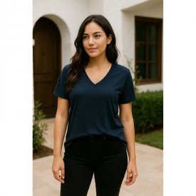 Μπλε Μπλούζα Γυναικεία BS Collection με V Λαιμόκοψη – 67% Tencel & 33% Cotton - t-shirts στο  bscollection