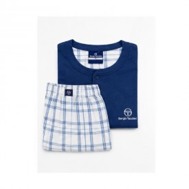 Ανδρική Καλοκαιρινή Πιτζάμα Sergio Tacchini Μπλε 100% Βαμβάκι με Καρό Σορτς - Πυτζάμες στο  bscollection