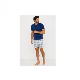 Ανδρική Καλοκαιρινή Πιτζάμα Sergio Tacchini Μπλε 100% Βαμβάκι με Καρό Σορτς - Πυτζάμες στο  bscollection