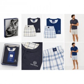 Ανδρική Καλοκαιρινή Πιτζάμα Sergio Tacchini Γκρι 100% Βαμβάκι με Καρό Σορτς - Πυτζάμες στο  bscollection