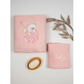 Σετ πετσέτες κεντητές Bear 04 Pink/Pink Sunshinehome - Πετσέτες στο  bscollection