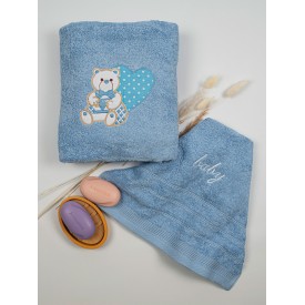 Σετ πετσέτες κεντητές Heart 10 Blue/Blue Sunshinehome - Πετσέτες στο  bscollection