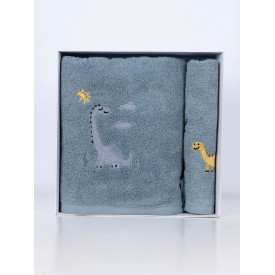 Fluffy Κεντητή Πετσέτα Blue Dino 2 τμχ. Sunshinehome - Πετσέτες στο  bscollection