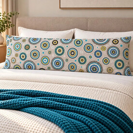 Μαξιλάρι Σώματος Body Pillow 50×160 cm με Βαμβακερή Μαξιλαροθήκη & Φερμουάρ – Μπεζ / Τυρκουάζ με Κύκλους - Μαξιλάρια Ύπνου στο  bscollection